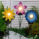 Stick solar de grădină cu floare, 46 cm, LED alb cald, CMCLASS