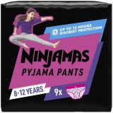 Scutece-chilotel pentru noapte Ninjamas pentru fetite, 8-12 ani, 27-43 kg, 9 buc, Pampers