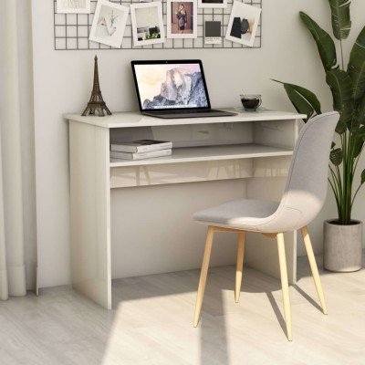 vidaXL Birou, alb extralucios, 90 x 50 x 74 cm, lemn prelucrat 801176 foto