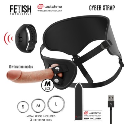 FETISH SUBMISSIVE CYBER STRAP - HARNESS WITH DILDO AND BULLET REMOTE CONTROL WATCHME M TECHNOLOGY foto