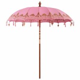 vidaXL Umbrelă de soare Altele Manual Roz x 260 cm Bumbac și lemn masiv