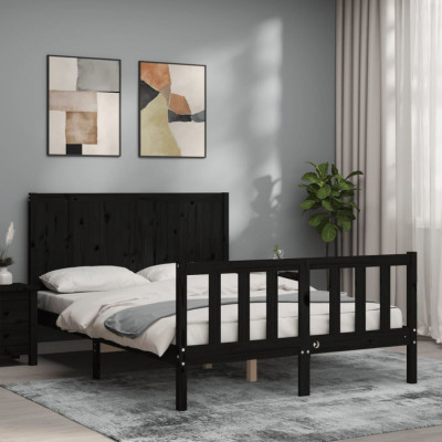 vidaXL Cadru de pat cu tăblie, negru, 140x200 cm, lemn masiv foto