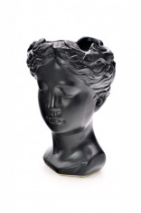 Vaza decorativa, forma de cap, ceramica, negru, 19 x 12 cm foto