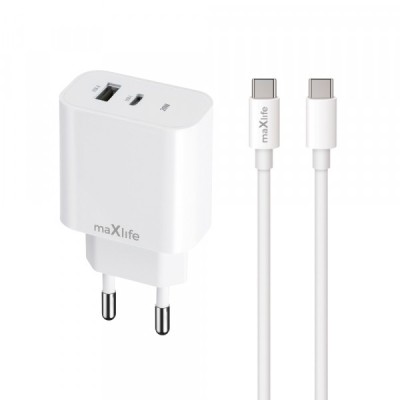 Incarcator Retea Cu Cablu USB-C MaXlife MXTC-06-20AC, 20W, 3A, 1 x USB-A - 1 x USB-C, Alb foto
