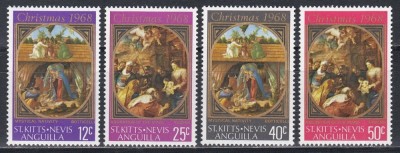 St. Christopher Nevis Anguilla 1968 - Crăciun - Picturi de Rubens, Botticelli, MNH foto