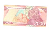 Bancnota Uzbekistan 2000 sum 2021, circulata, stare buna
