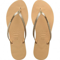 Havaianas slapi YOU GLITTER femei, culoarea auriu, cu toc plat, 4148041.0570