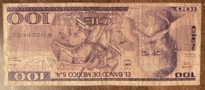 B11 1 - Bancnota foarte veche - Mexic - 100 pesos - 1982 foto