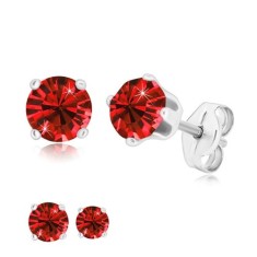 Cercei din argint 925 - zirconiu stralucitor de culoare ro?u in suport, inchidere tip flutura? - Dimensiune stras: 4 mm foto