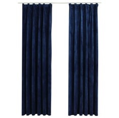 Draperii opace cu carlige, 2 buc, albastru, 140x175 cm, catifea foto