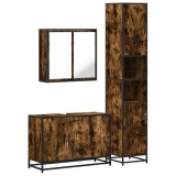 Cumpara ieftin Set mobilier de baie, 3 piese, stejar fumuriu, lemn prelucrat