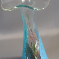 Vaza din sticla pictata, cu gura ondulata, stil Art Nouveau