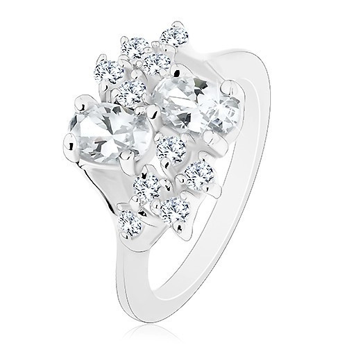 Inel argintiu cu brațe &icirc;nguste, oval transparent și zirconii rotunde - Marime inel: 49