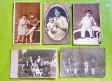 F555-Set 9 fotografii Copii-Familie cu copii vechi interbelice zona Oravita, CS.