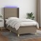 vidaXL Pat cu arcuri, saltea și LED, gri taupe, 90x190 cm, textil 3138921