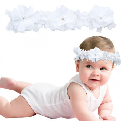Bentita eleganta pentru bebeluse cu floricele si danteluta (Marime Disponibila: foto