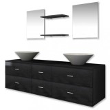 Set de mobilier de baie cu 7 piese si chiuvete incluse, negru