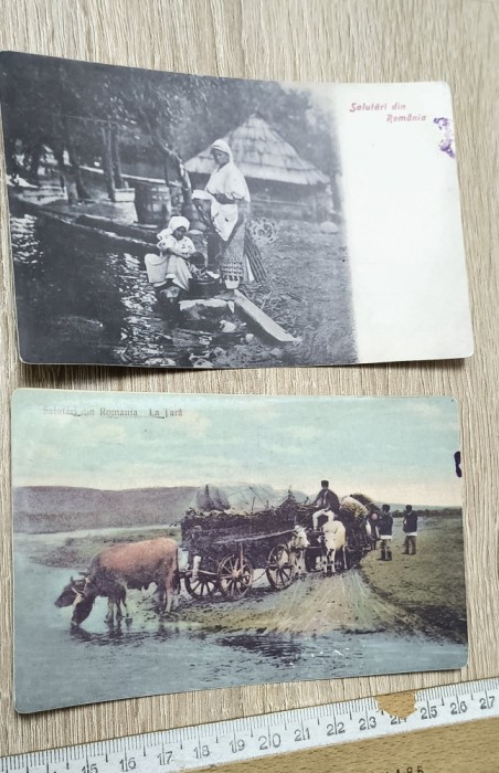 LOT 2 CARTE POSTALA DE COLECTIE -SALUTARI DIN ROMANIA -COSTUME POPULARE