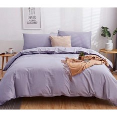 Lenjerie de pat pentru o persoana cu husa de perna patrata, Vera, bumbac ranforce, gramaj tesatura 120 g/mp, Lilac, 3 piese