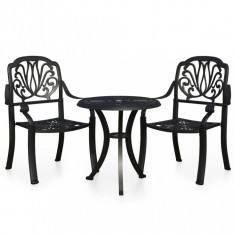 Set mobilier bistro, 3 piese, negru, aluminiu turnat foto