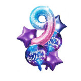 Set baloane Happy Birthday, cifra 9, inaltime 1 metru, folie aluminiu, Oem