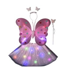 Costum Fluturas cu Aripi Modelabile Luminoase pentru Copii, Cyrax, Fusta din Tul cu Lumini, Bagheta si Bentita, 4 piese, Pentru Halloween, Roleplay, C