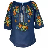 Cumpara ieftin Bluza Tip Ie Traditionala Albastra cu Motiv Floral Multicolor de Dama - IMS54