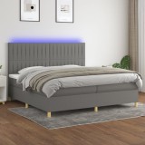 vidaXL Pat cu arcuri, saltea și LED, gri &icirc;nchis, 200x200 cm, textil