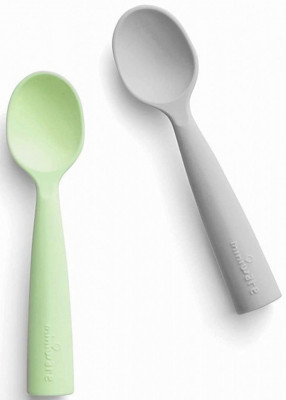 Set de lingurite bebelusi Miniware, 100% silicon alimentar, Grey+Keylime foto