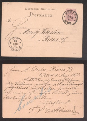 Germany Reich 1882 Old postcard postal stationery Wurzen to Riesa DB.044 foto