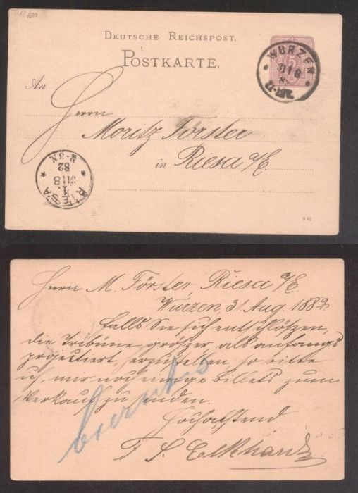 Germany Reich 1882 Old postcard postal stationery Wurzen to Riesa DB.044