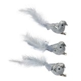 Set 3 ornamente brad Craciun pasari argintii 12x3x4 cm