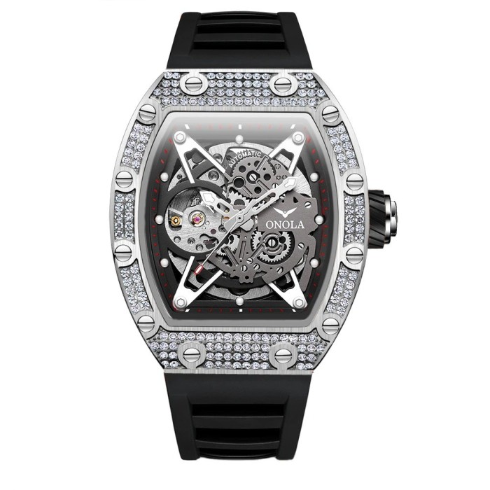 Ceas Barbati Onola 3838 Argintiu-Negru , Mecanic, Design Luxury, Luminos, Rezistent la Apa 3ATM