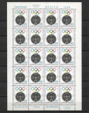 Iugoslavia - 1968 - Olimpiada din Mexic - Fiscale - coală dantelată MNH (T81), Nestampilat