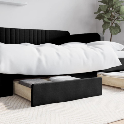 Sertare de pat 2 buc, negru, lemn prelucrat și piele ecologică foto