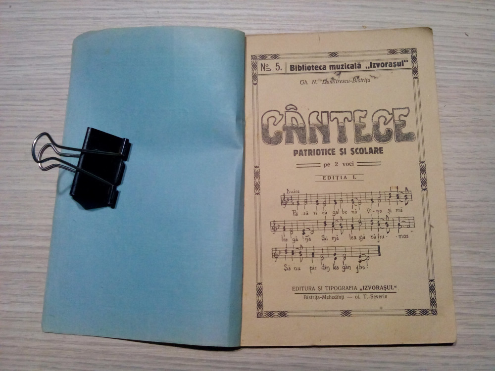 CANTECE PATRIOTICE SI SCOLARE pe 2 VOCI - Gh. N. Dumitrescu-Bistrita -1933,  56p., Alta editura | Okazii.ro