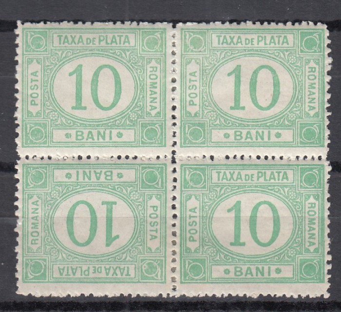 ROMANIA 1902 TAXE DE PLATA EMISIUNEA a VIII-a BLOC 10 BANI PERECHE+TETE-BECHE
