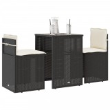 Cumpara ieftin Set bistro cu perne, 3 piese, negru, poliratan