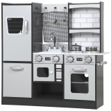 AIYAPLAY Bucătărie de Jucărie pentru Copii 3-8 Ani din Lemn cu Accesorii, Frigider, Chiuvetă și Buton cu Sunete, Maro | Aosom Romania