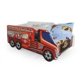 Cumpara ieftin Pat pentru copii masina de pompieri HM Fire Truck, Pal melaminat, cu saltea inclusa, 140x70 cm, rosu