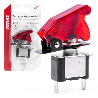 Comutator iluminat (intrerupator) cu protectie, destinatie auto, moto, ATV, SSV, Off-Road, model &amp;bdquo;TOP GUN&amp;rdquo;, tensiune 12V &amp;ndash; 24V, culoare Rosie foto