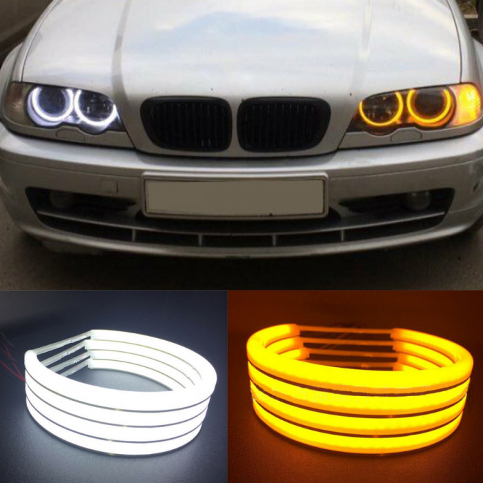 Angel Eyes COTTON compatibil BMW E92. Lumina: alba DRL + semnalizare galbena