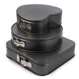 Set 3 Tavi Prajituri Tort Rotunda Patrata Inima, Teflon, Baza Detasabila, Aluminiu, Negru, 26cm, Cuptor Gaz