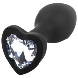 Dop anal silicon negru cu piatra inima alba Sunfo