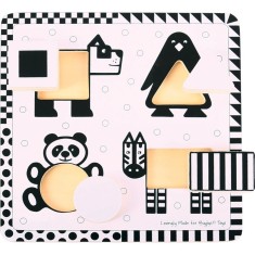Bigjigs Toys Black &amp; White Shape Puzzle jucărie interactivă cu piese care se pot insera 10m+ 5 buc