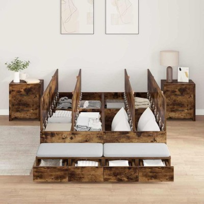 vidaXL Cadru de pat cu depozitare Stejar fumuriu 226.5 x 120 x 31.5 cm 3335689 foto