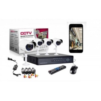 Sistem de supraveghere video CCTV KIT DVR 4 Camere exterior 220V HD D1 foto
