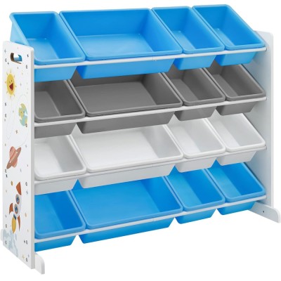 SONGMICS Raft de depozitare jucarii, 16 cutii detasabile din plastic, 89x27x106cm, alb Household NewTrend foto