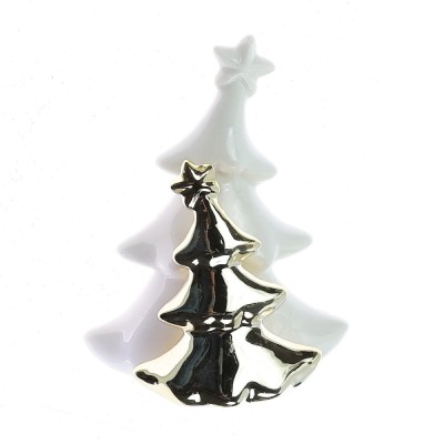 Decoratiune Craciun, tip bradut, alb + auriu, 12 cm, AK33X24079 foto