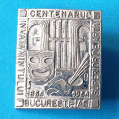 Insigna de colectie CENTENARUL INVATAMANTULUI SUPERIOR DE ARTA Bucuresti - Iasi